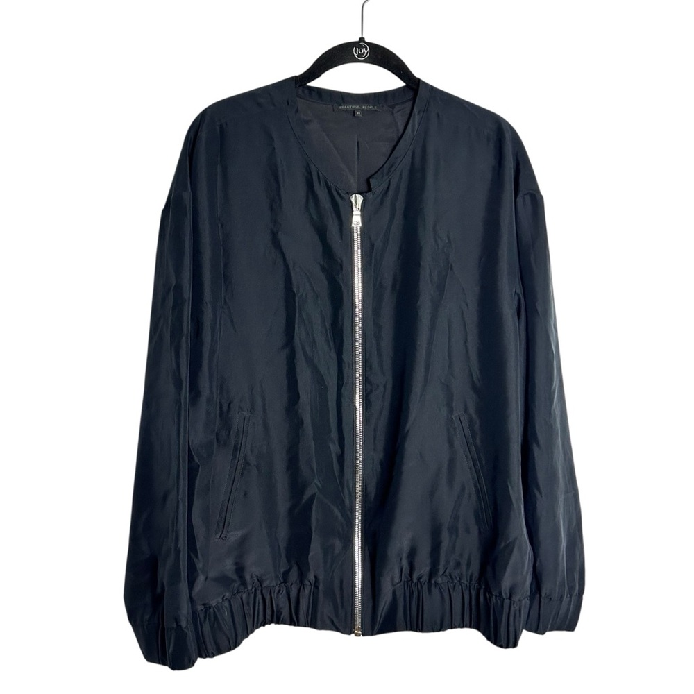 Beautiful People 100% Silk Zip Bomber Jacket – Black – Size M NWOT Made in Japan
